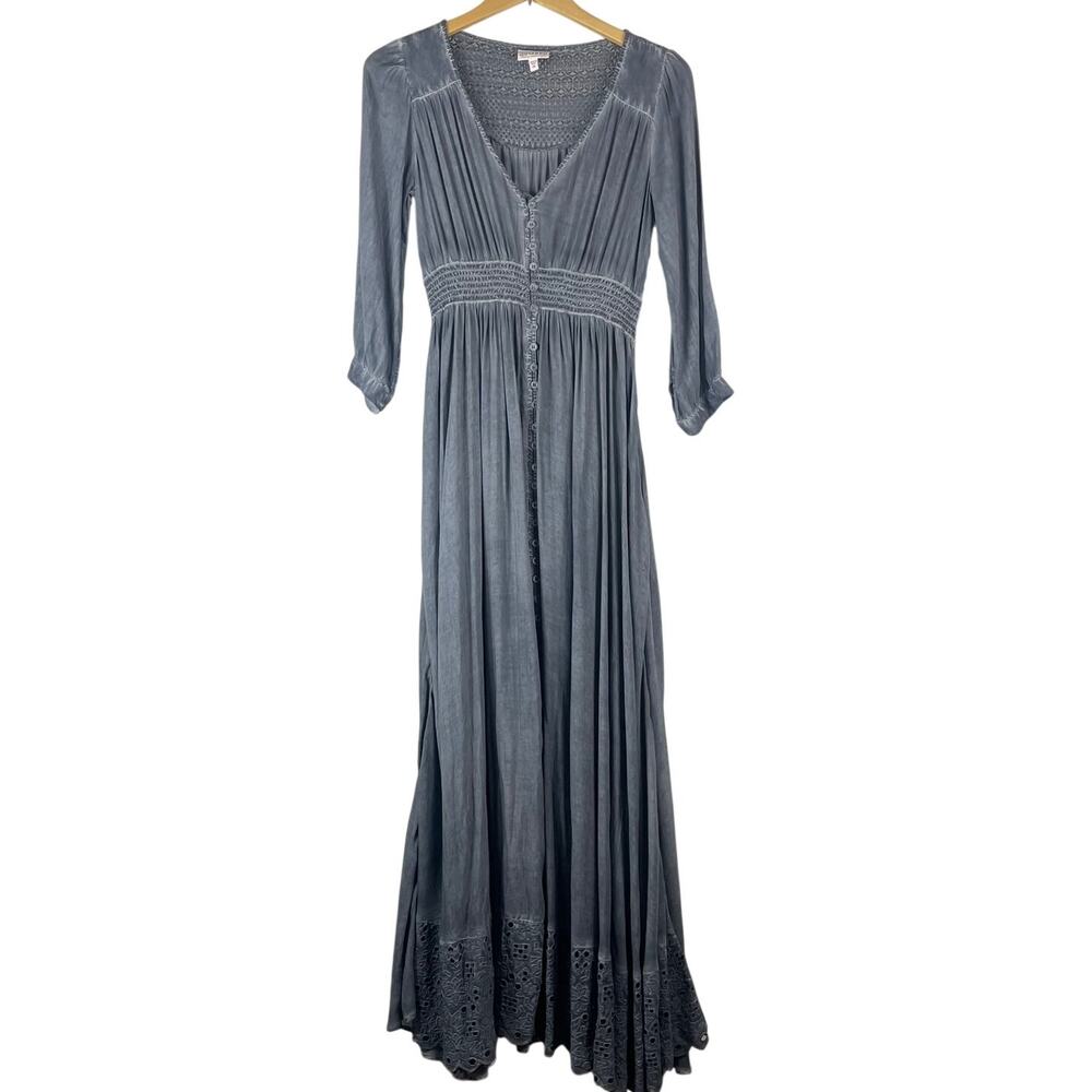 Shyanne Women's Charcoal Gray Boho Maxi Dress NEW Size M Hippie Cottage Ranch